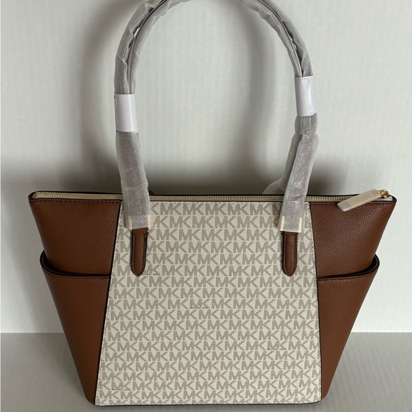 NWT Michael Kors Charlotte Top Zip Tote MK Signature Shoulder Bag  Vanilla - Picture 15 of 16